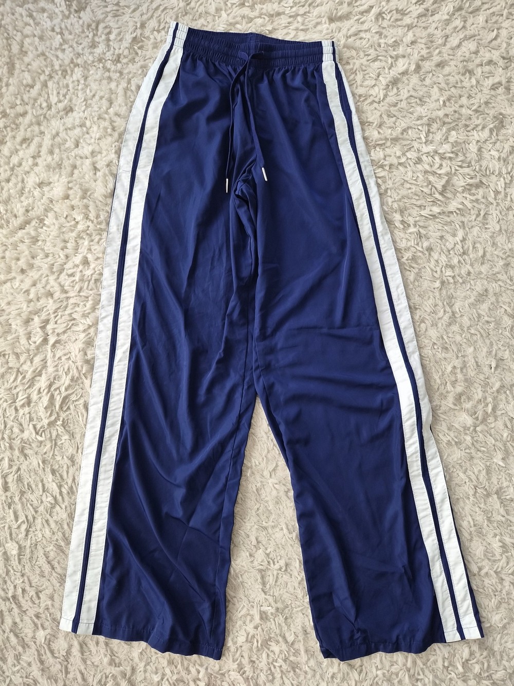 Wild Fable Navy Blue Wide Leg Track Pants with White Side Stripes - XXS
